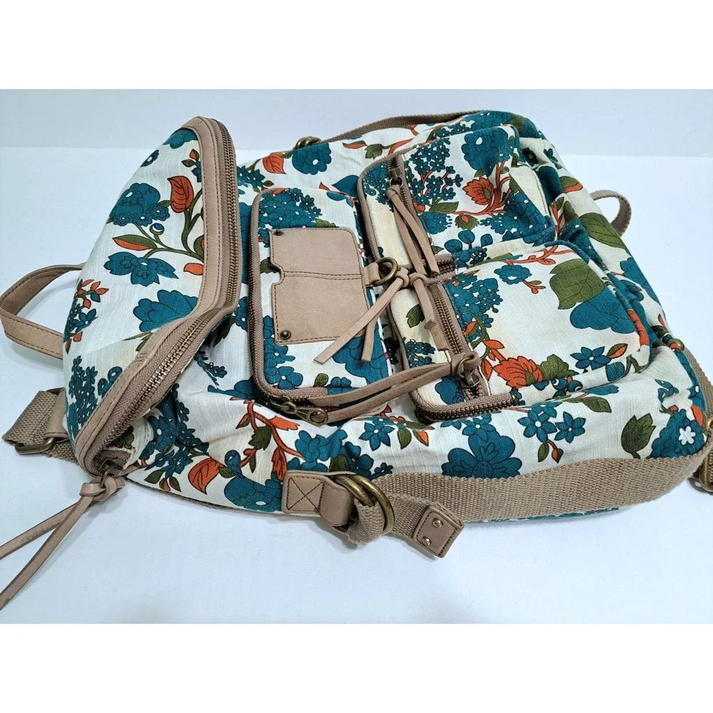 Anthropologie Hayden Harnett Brooklyn NYC Backpack Bag Floral Poppy Turquoise